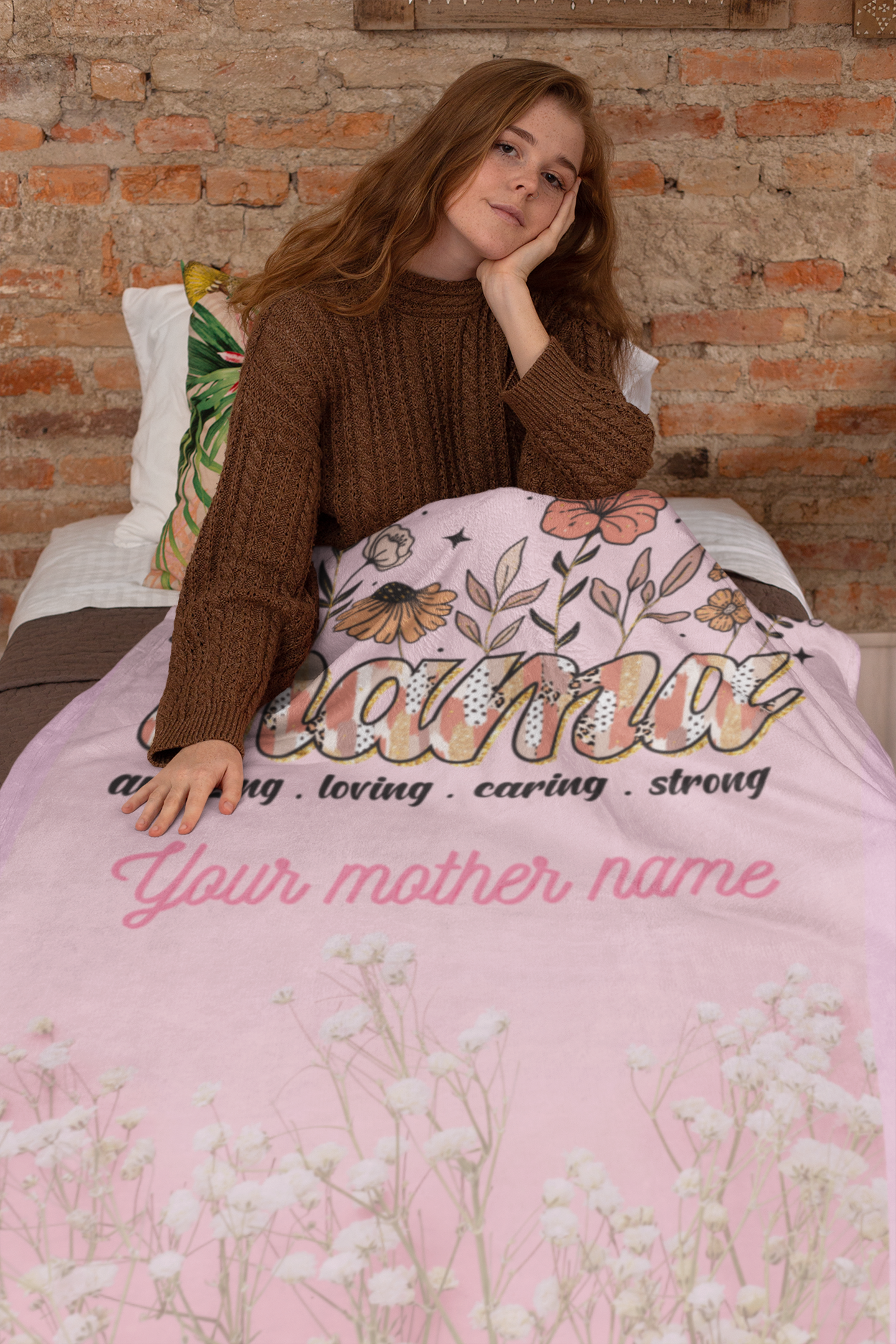 Personalized Mothers Day Velveteen Plush Blanket, Cozy Gift for Mom, Warm Throw for Celebrations, Floral Design, Custom Names, Lovely