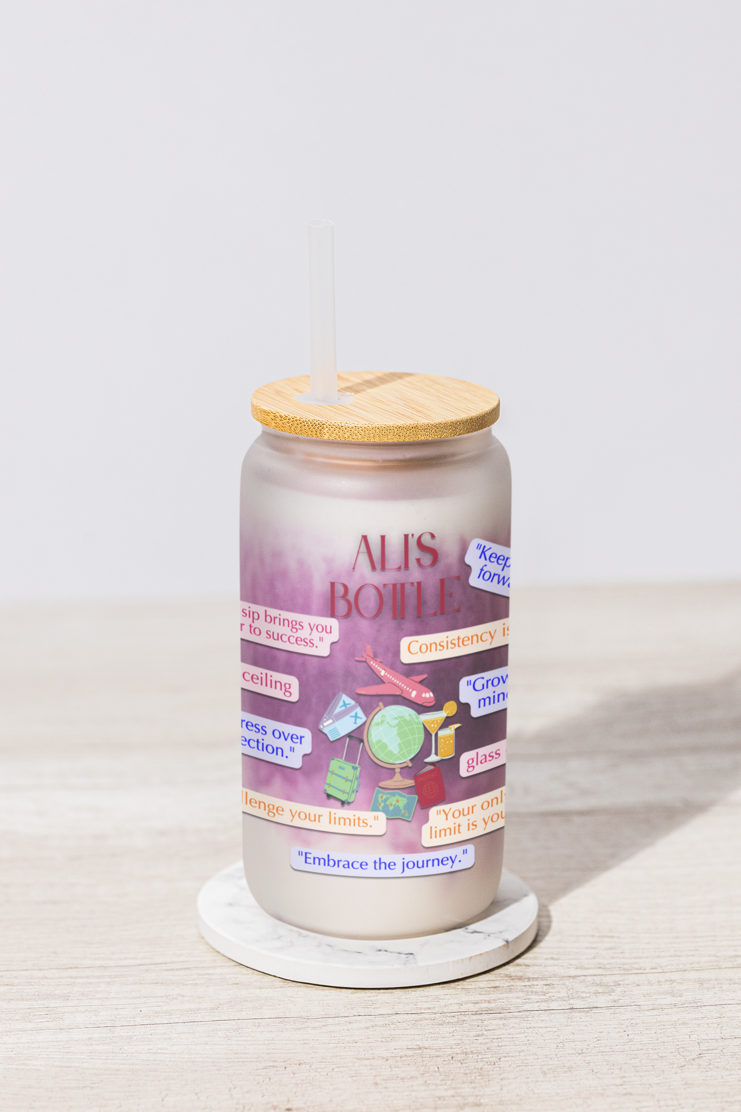 Personalized Bottle, Custom Bottles with Travel Quotes, Custom Words Bottle for Women, Inspirational Gift Tumbler