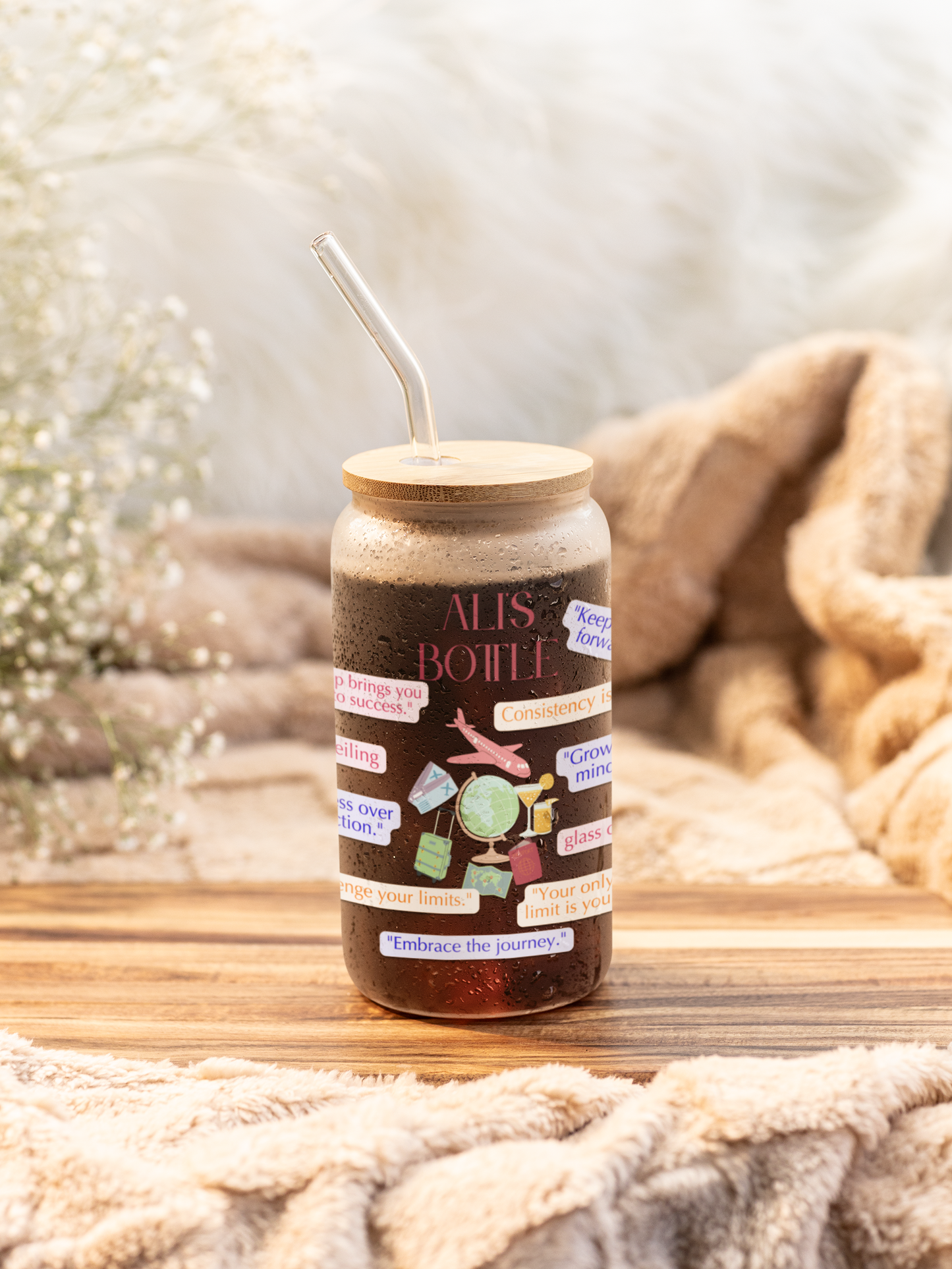 Personalized Bottle, Custom Bottles with Travel Quotes, Custom Words Bottle for Women, Inspirational Gift Tumbler