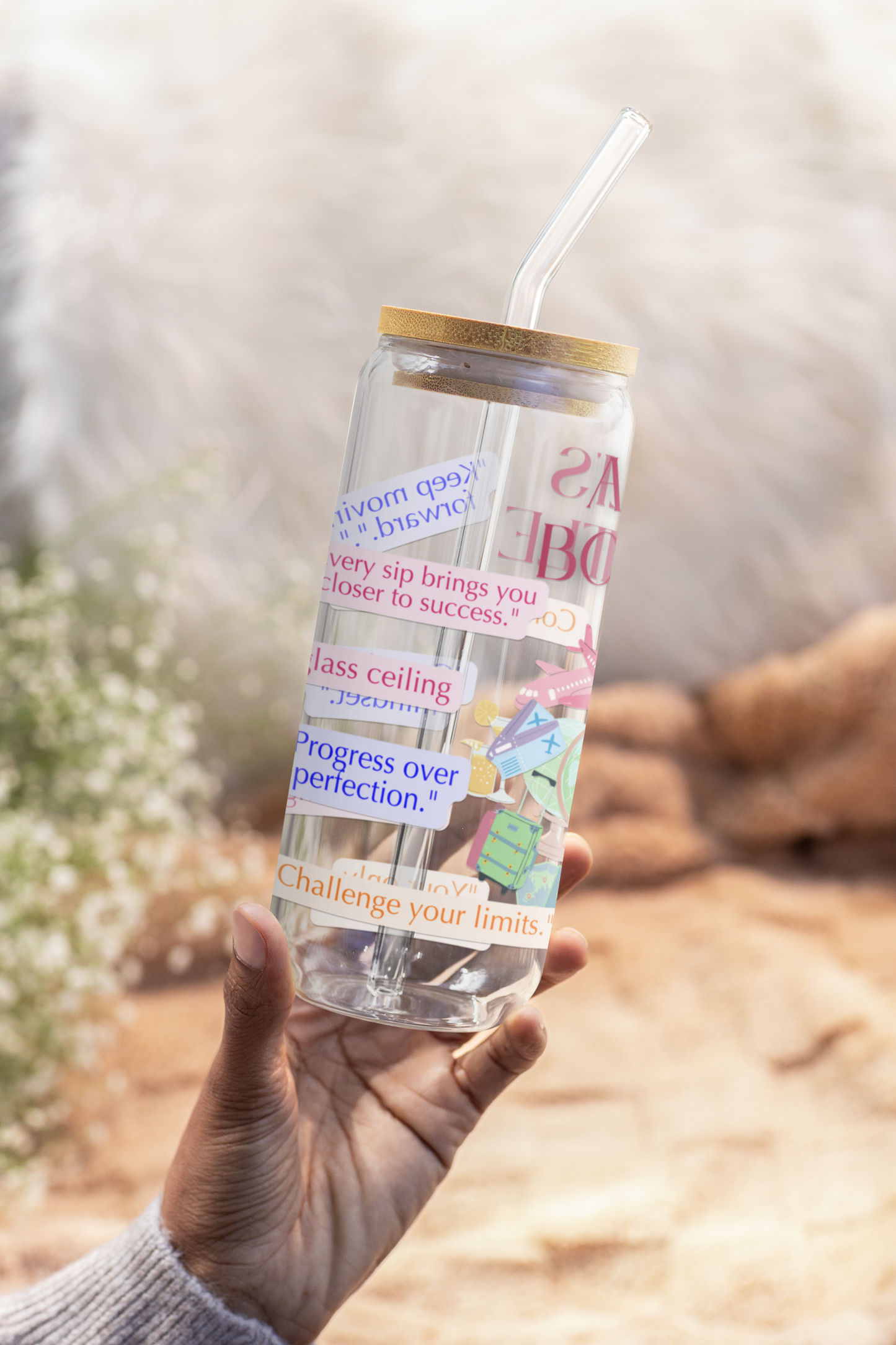 Personalized Bottle, Custom Bottles with Travel Quotes, Custom Words Bottle for Women, Inspirational Gift Tumbler
