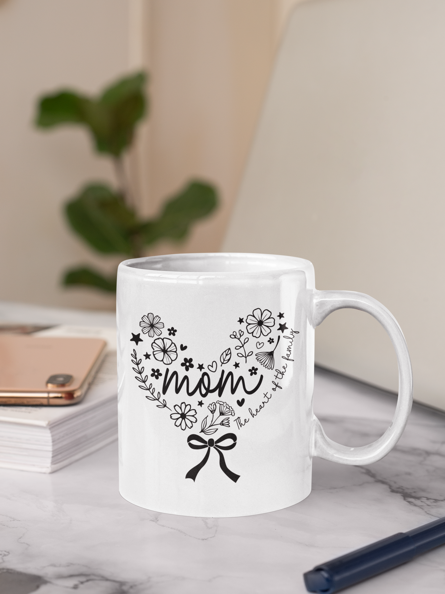 Mothers gift, Floral Heart Mom Mug, Perfect Gift for Mothers Day, Birthdays, Cute Coffee Cup for Moms, Heartfelt Ceramic mug, gift for her